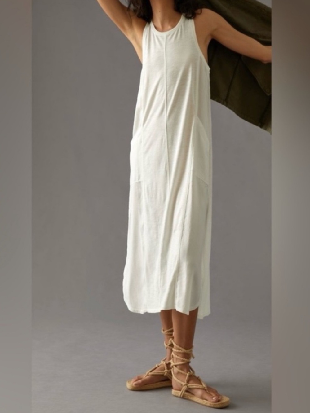 Anthropologie Daily Practice Cotton Lightweight White Lounge Midi Dress Size XL